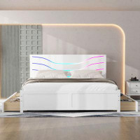 Ivy Bronx Queen Size Wood Storage Platform Bed with LED and 4 Drawers