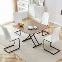 Ivy Bronx Metal Legs, Paired with 4 Faux Leather Upholstered Dining Chairs Set