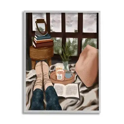 Stupell Industries Relaxing Reading In Bed Framed On Wood by Saba Rauf Print