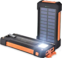 10000 MAH SOLAR-POWERED POWERBANK DUAL CHARGER WITH BUILT-IN FLASHLIGHT -- Ideal for Travel & Emergencies !!