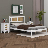 Latitude Run® Chanai 3-Pieces Bedroom Sets Wooden Platform Bed with Natural Rattan Headboard