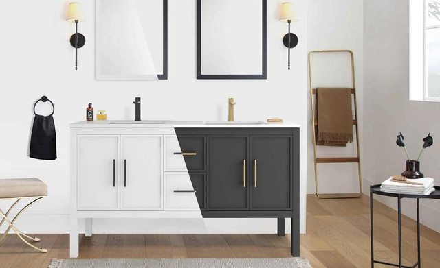 30, 36, 42, 48 & 60 Inch Black or White Vanity W White Engineered Marble Top w/20 Rectangular Ceramic Sink  CCI in Cabinets & Countertops