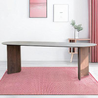 Hokku Designs 55.12" White+Brown Oval Sintered Stone tabletop Dining Table
