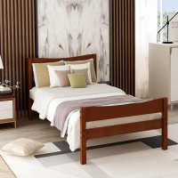 Winston Porter Twin Size Wood Platform Bed with Headboard and Wooden Slat Support