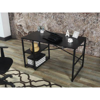 Wenty Furnish Home Store Sage Black Metal Frame 47" Wooden Top 2 Shelves Writing And Computer Desk For Home Office, Blac
