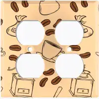 WorldAcc Metal Light Switch Plate Outlet Cover (Coffee Cup Beans Press Tan - Double Duplex)