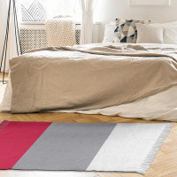 East Urban Home Striped 4.6' x 5.5' Red/Silver Area Rug