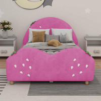 Zoomie Kids Twin Size Upholstered Platform Bed with Strawberry Shaped Headboard and Footboard