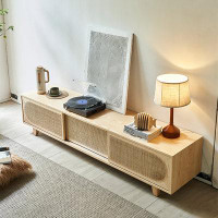 LORENZO Simple rattan woven solid wood TV cabinet storage cabinet Nordic living room locker
