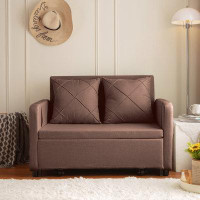 Ebern Designs Love Seat Futon Sofa Bed with Headboard, Upholstered Sofa