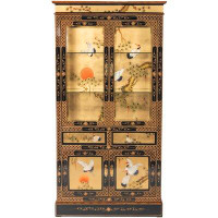 Bloomsbury Market Gold Lacquer Curio Cabinet - Cranes