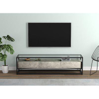 Latitude Run® Tv Stand 59L Dark Cement 3 Drawers Glass Top