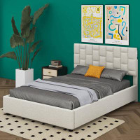 Latitude Run® Queen Size Upholstered Platform Bed With Height-Adjustable Headboard And Under-Bed Storage Space
