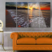 Made in Canada - Design Art 'Setting Sun and White Waves' 4 Piece Photographic Print on Metal Set