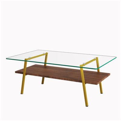 George Oliver Rectangle Coffee Table Tempered Glass Tabletop with Metal Legs in Coffee Tables
