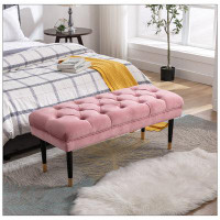 Mercer41 Tufted Bench Modern Velvet Button Upholstered Ottoman Enches Bedroom Rectangle Fabric Footstool With Metal Legs