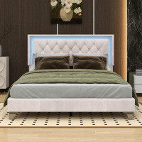House of Hampton Queen Size Tufted Upholstered Modern Velvet Platform Bed With LED Lights
