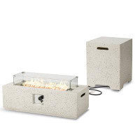 Wrought Studio Wrought Studio Outdoor 42 Inch Propane Fire Pit Table, Rectangular Fire Table, Wind Guard W Tank Table, 5