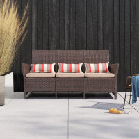 Lark Manor Lemond 68.5" Wide Outdoor Wicker Patio Sofa with Cushions