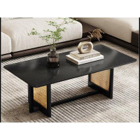 MR Black imitation rattan and solid wood coffee table, rectangular solid wood coffee table WQLY322-W1151128047
