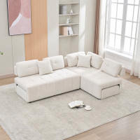 Ivy Bronx L-shaped Sofawith 2 Stools and 2 Lumbar Pillows for Living Room