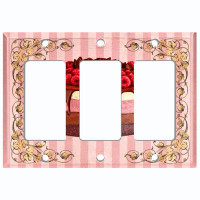 WorldAcc Metal Light Switch Plate Outlet Cover (Raspberry Layered Chocolate Cake Pink Frame Stripes - Single Toggle)