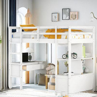 Harriet Bee Hasime Kids Twin Loft Bed with Desk, Storage Drawers and Shelves