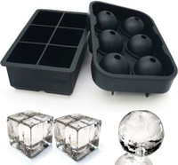 NEW (2) ICE CUBE TRAY SILICONE ROUND & SQUARE 83928B