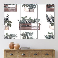 East Urban Home House Plants In Brown Pots - Patterned Canvas Wall Art Print