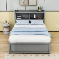 Red Barrel Studio Leahnna Full Size Platform Bed with Twin Size Trundle,Shelves and Drawers