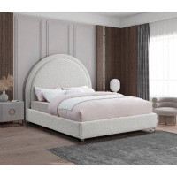 Hokku Designs Boskovice 60'' QUEEN BED, CREAM BOUCLE FABRIC UPHOLSTERED AND ACRYLIC LEGS