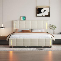 Latitude Run® Queen Size Upholstered Platform Bed with Trundle and Drawers, Beige