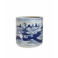 Legend of Asia Landscape Greek Key Trim Porcelain Pot Planter