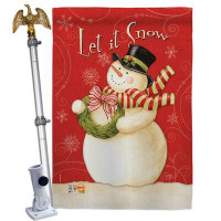 Breeze Decor Scarf Snowman Let It Snow - Impressions Decorative Aluminum Pole & Bracket House Flag Set HS114141-BO-02