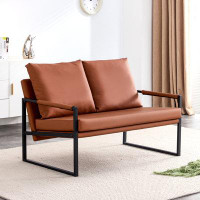 17 Stories Two-Seater Sofa Chair: PU Leather, High-Density Foam, and Coated Metal Frame with 2 Pillows