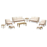 Teak Smith 9 Pc Sofa Set:Sofa,2LoungeChair,2Ottoman,Coffee,2SideTable&Loveseat+ Sunbrella #57003 White Cushions-33" H x