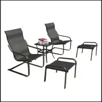 Winston Porter Outdoor Patio Bistro Set of 5, C Spring Motion Chair, All-Weather Conversation Armchair