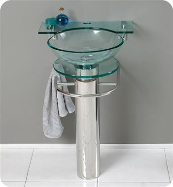 Ovale Modern 24 Inch Glass Bathroom Pedestal  or as a Set w Glass Shelf & Mirror in Cabinets & Countertops - Image 2