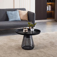 Ivy Bronx Smoke Glass Base With Black Painting Top Coffee Table