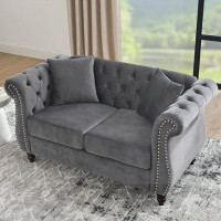 Alcott Hill 2 Seater Sofa Tufted Couch with Rolled Arms and Nailhead for Living Room