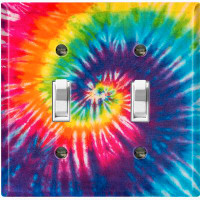 WorldAcc Metal Light Switch Plate Outlet Cover (Colorful Tie Die - Double Toggle)