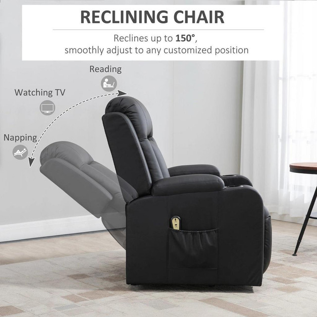 ELECTRIC POWER LIFT CHAIR, PU LEATHER RECLINER SOFA WITH FOOTREST, REMOTE CONTROL AND CUP HOLDERS, BLACK in Chairs & Recliners - Image 4