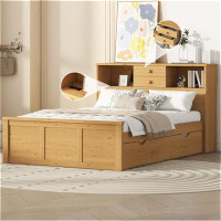 Red Barrel Studio Full Size Wood Pltaform Bed with Twin Size Trundle and Drawers