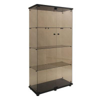 WDDH Two-Door Tawny Glass Display Cabinet 4 Shelves With Door, 64.7"*31.7"*14.3",Black