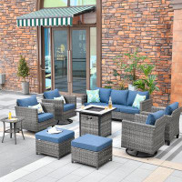 Red Barrel Studio Valijet 7-Person Wicker/Rattan Patio Conversation Set With Cushions With Fire Pit