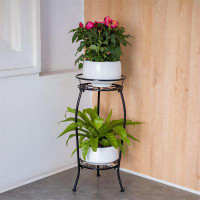 Red Barrel Studio 26.5 Inches Plant Stand, Metal Planter Holder Indoor Outdoor, 2 Tier Round Potted Supports Rack, Black