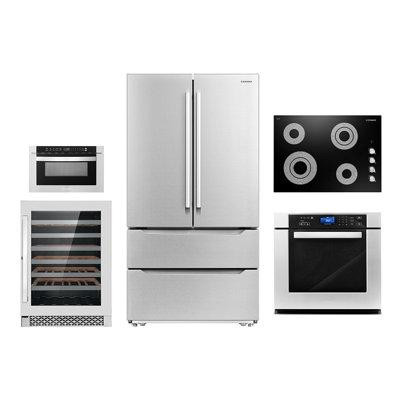 Cosmo 5 Piece Kitchen Package With 30" Electric Cooktop 30" Single Electric Wall Oven 30" Over-the-range Microwave Energ in Refrigerators