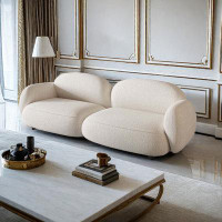 PULOSK 90.52" Creamy White Granular Velvet Modular Sofa cushion couch