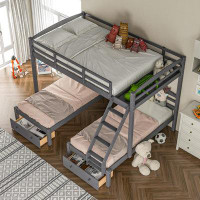 Harriet Bee Cheaves Twin Over Twin Over Full 3 Drawer Solid Wood L-Shaped Bunk Beds by Harriet Bee