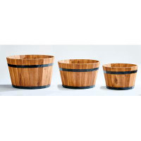 Union Rustic Nested Acacia Wood Barrel Planters, Light Brown, Set Of 3, 11", 9.5", 8.5"